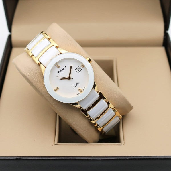 UNIQUE WHITE & GOLDEN COMBINATION WATCH