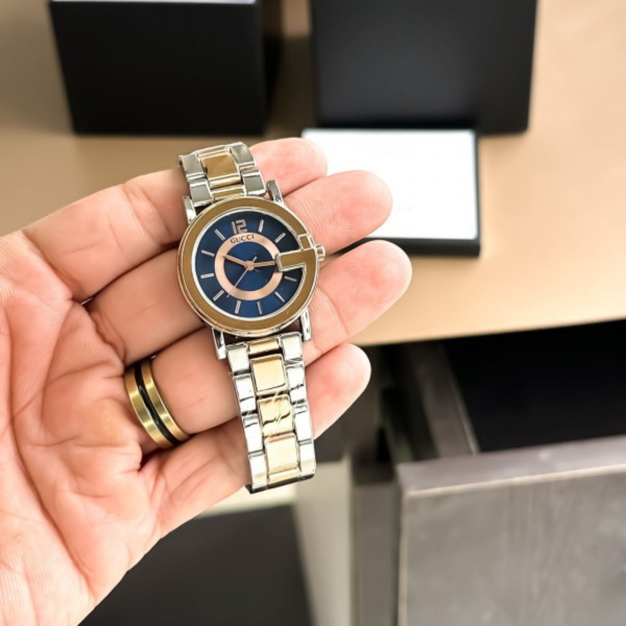 ELEGANT DUAL-TONE BLUE DIAL LUXURY WATCH