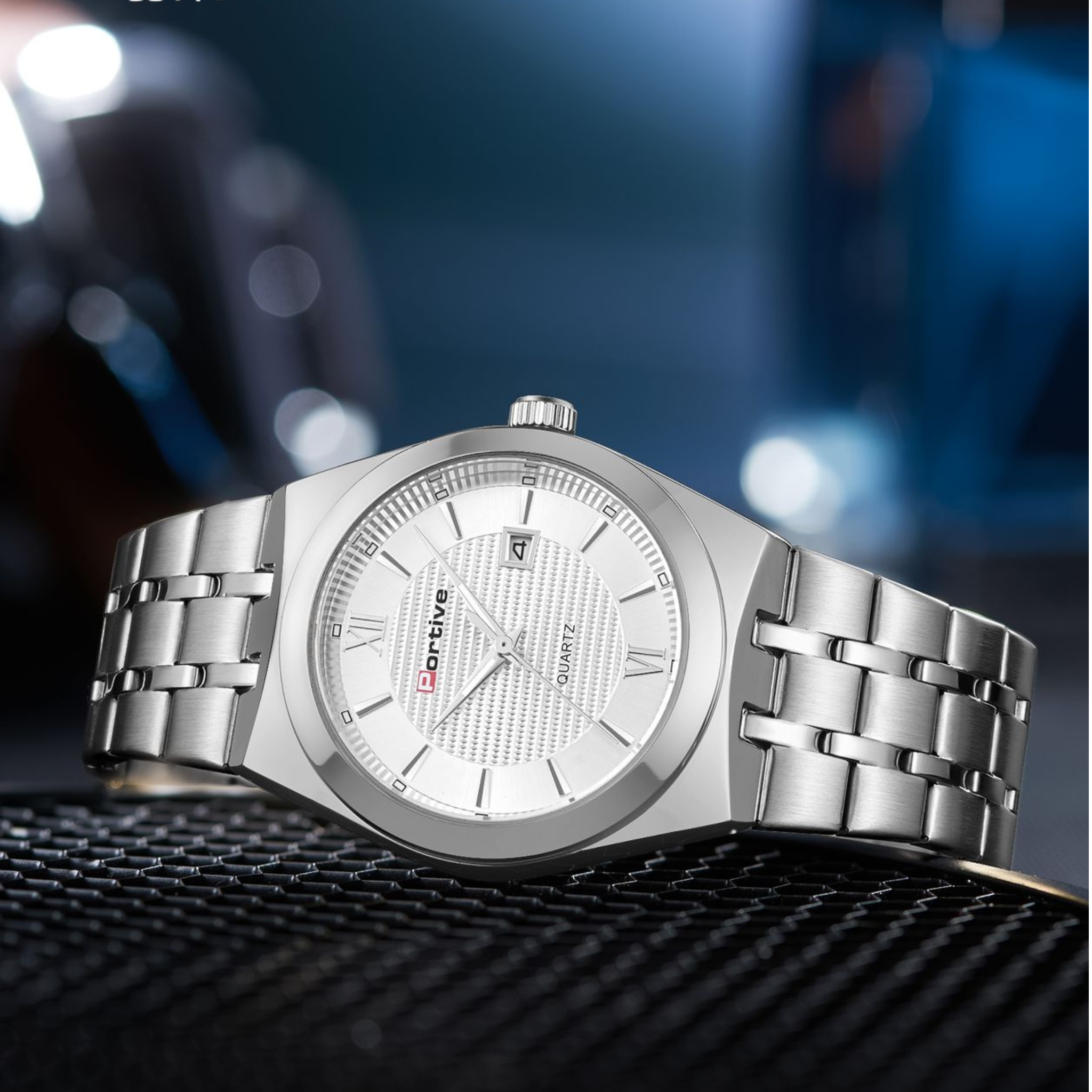 THE WHITE DIAL WITH SILVER WATCH