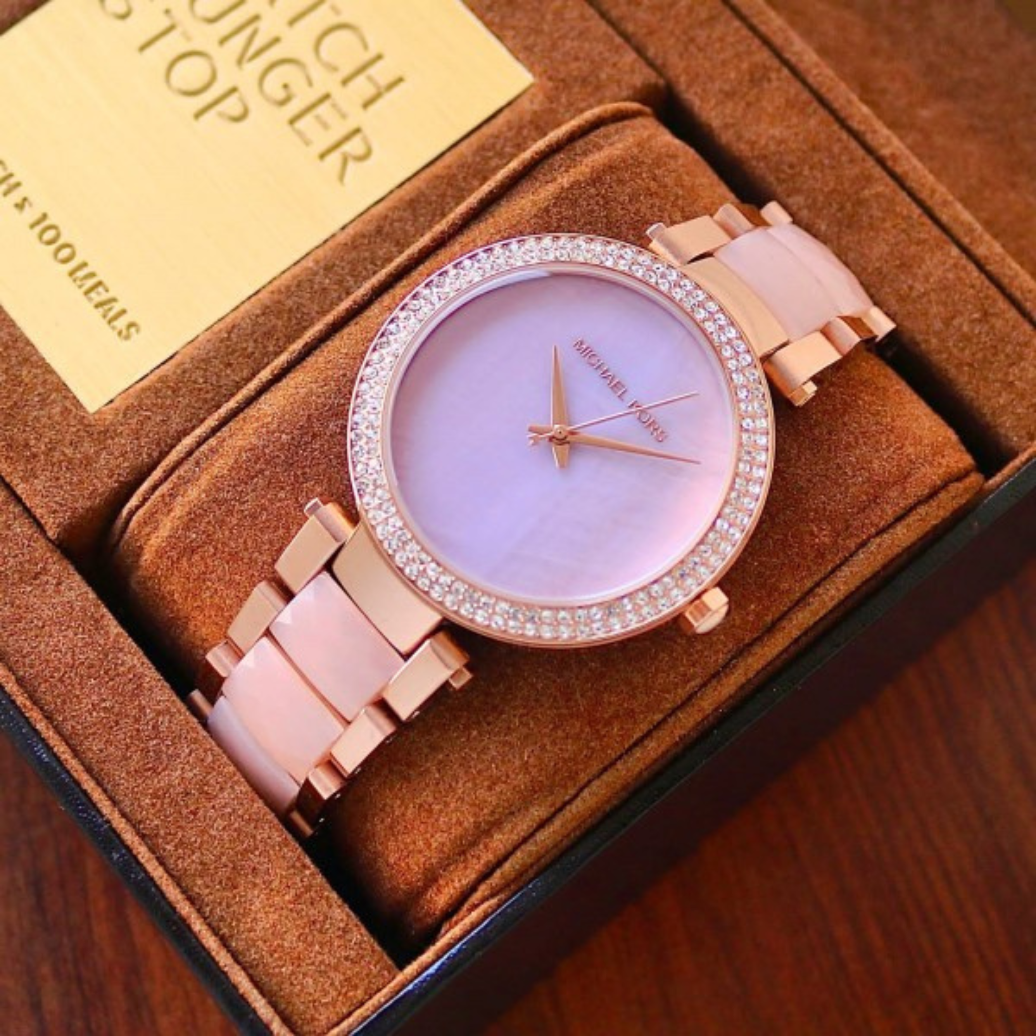 WOMEN TWO TONE BABY PINK STAINLESS STEEL ANALOG WATCH