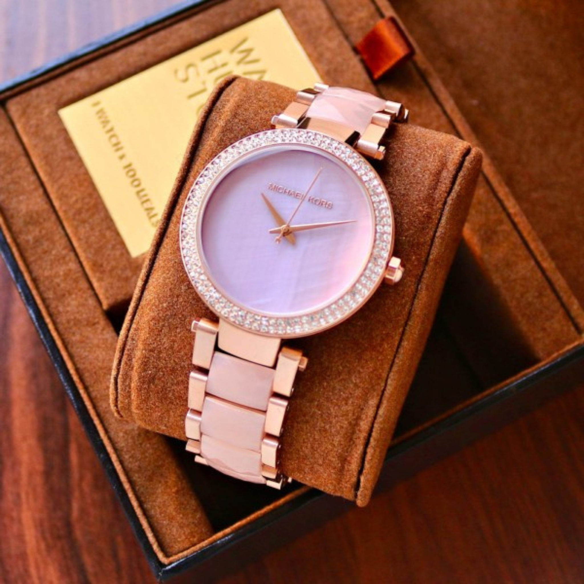 WOMEN TWO TONE BABY PINK STAINLESS STEEL ANALOG WATCH