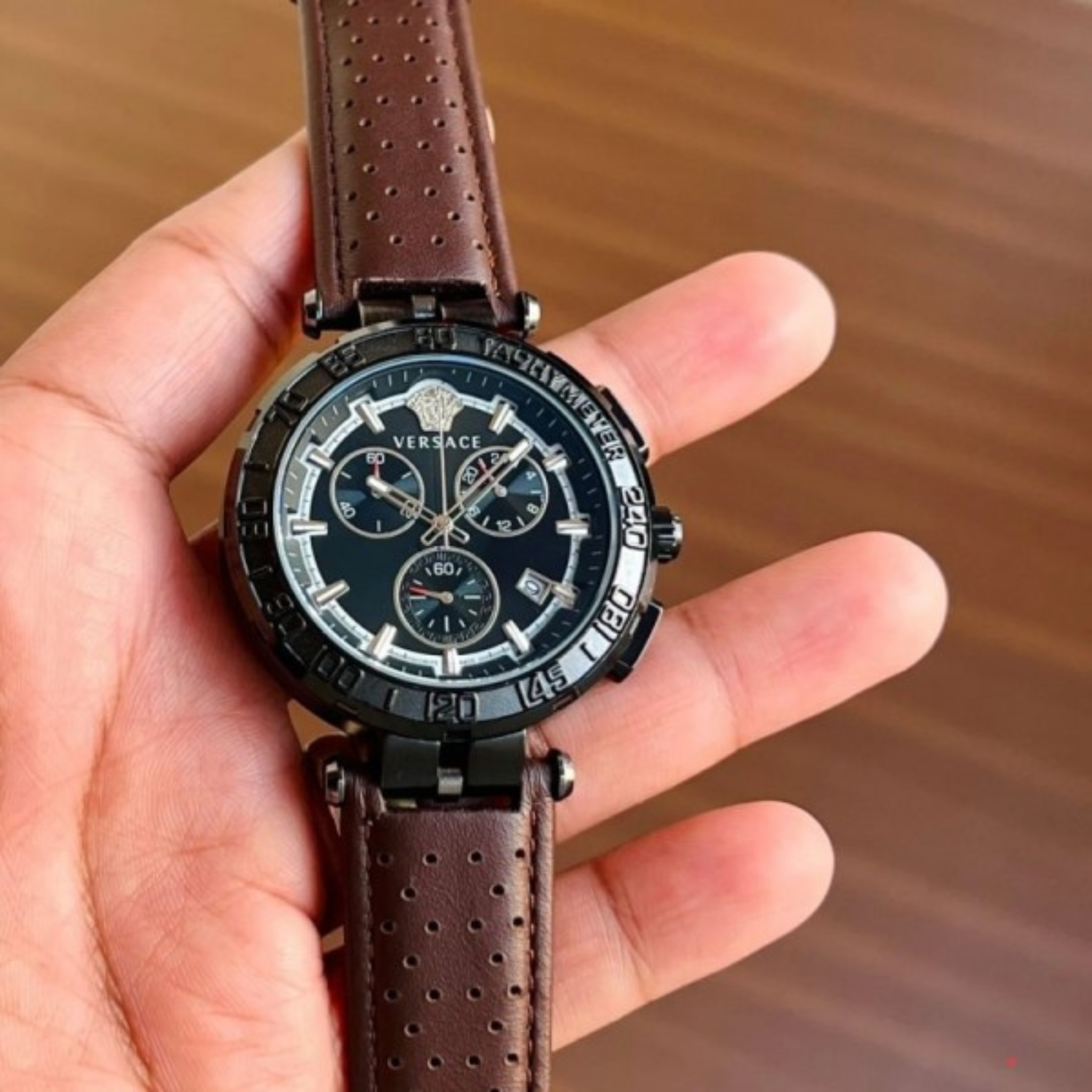 CHRONOGRAPH LEATHER BLACK DIAL WATCH