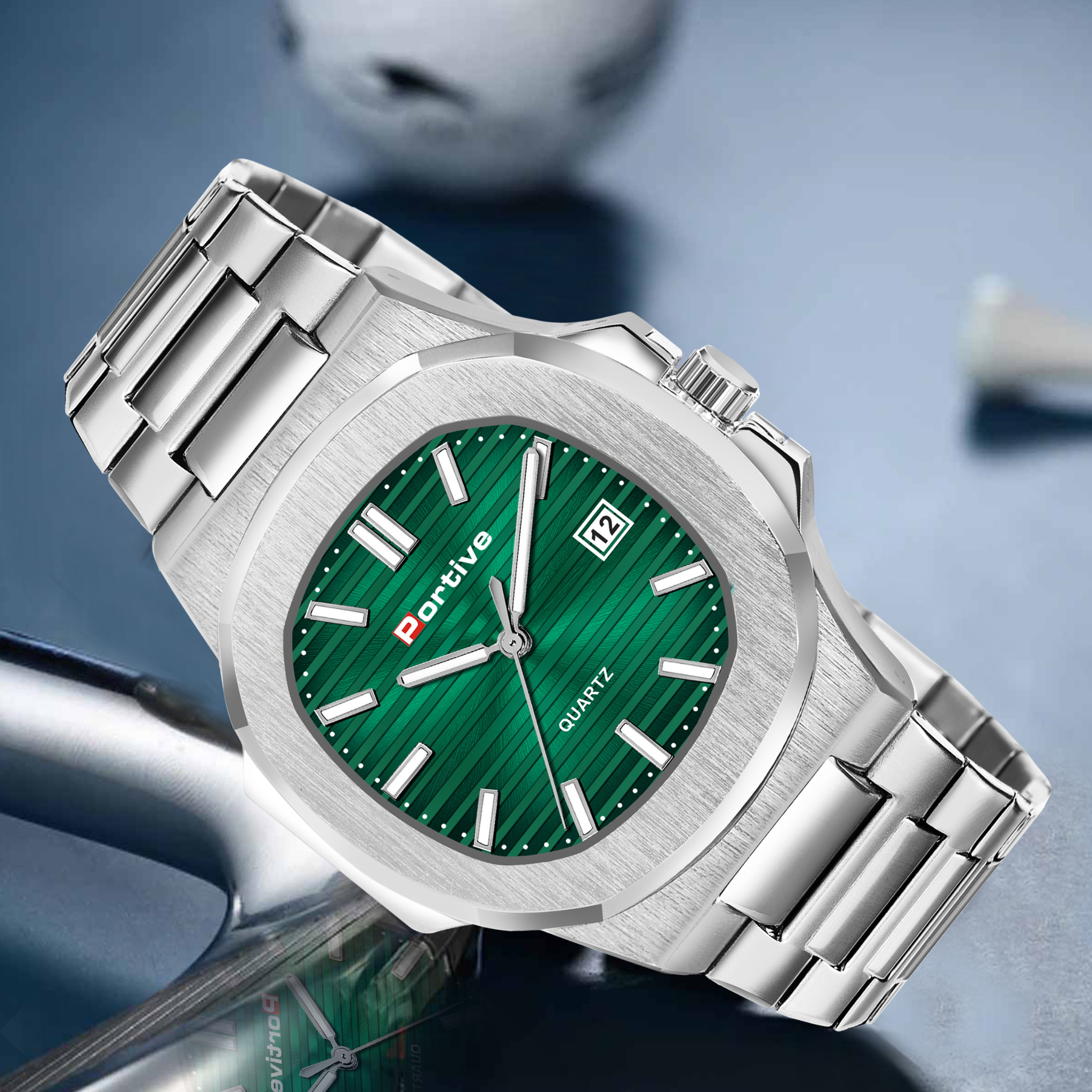 BUY SILVER GREEN TRANDING WATCH