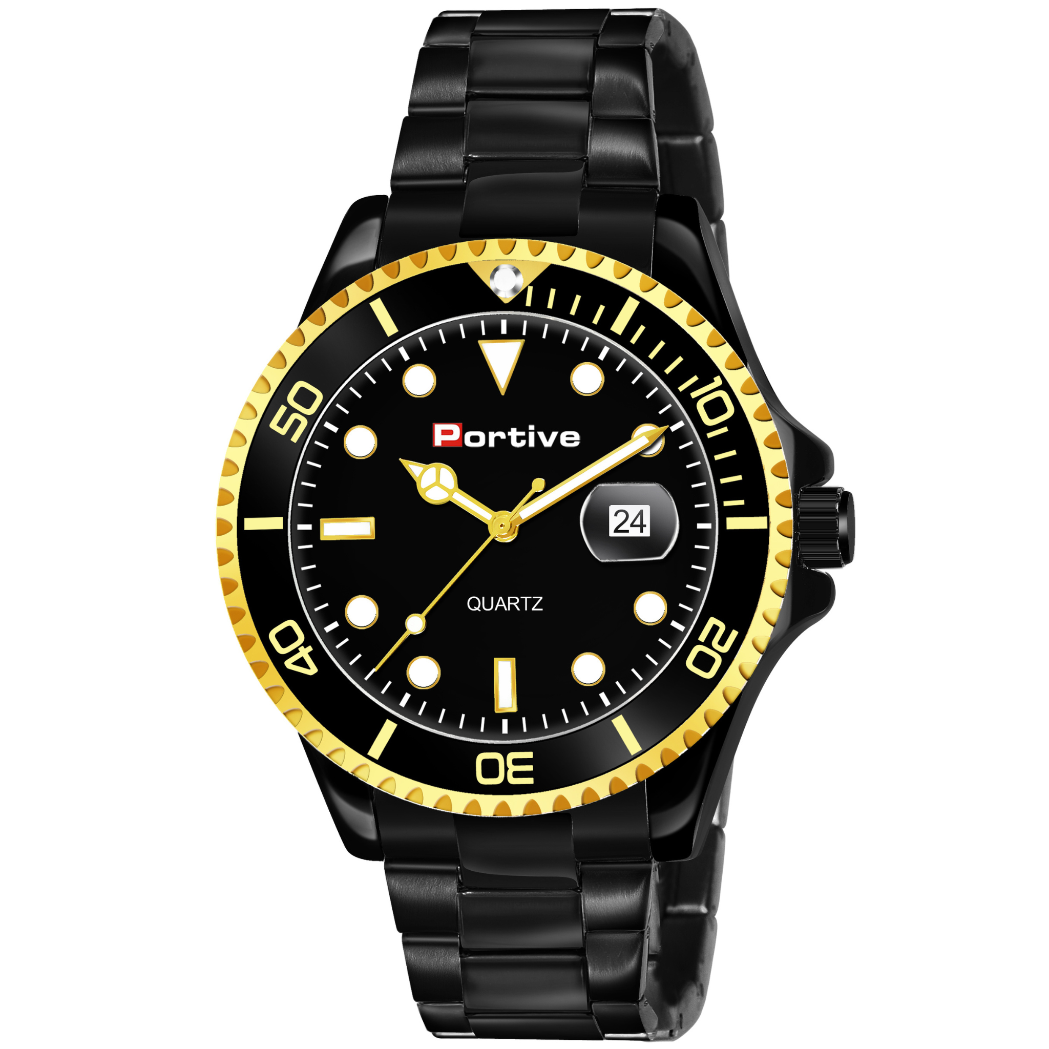 PORTIVE BLACK AND GOLD BOLD DESIGN STYLE WATCH